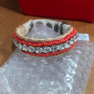 Juicy Couture Pam Gela E-Rhinestone Woven Bracelet Coral with Silver Crystal NWT
